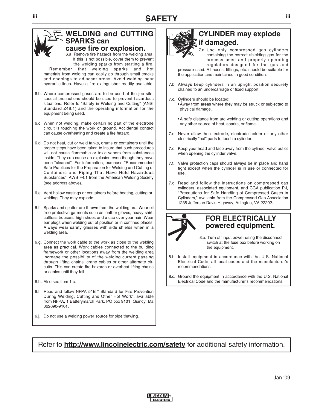 Lincoln Electric IM420-D manual Welding and Cutting Sparks can Cause fire or explosion 