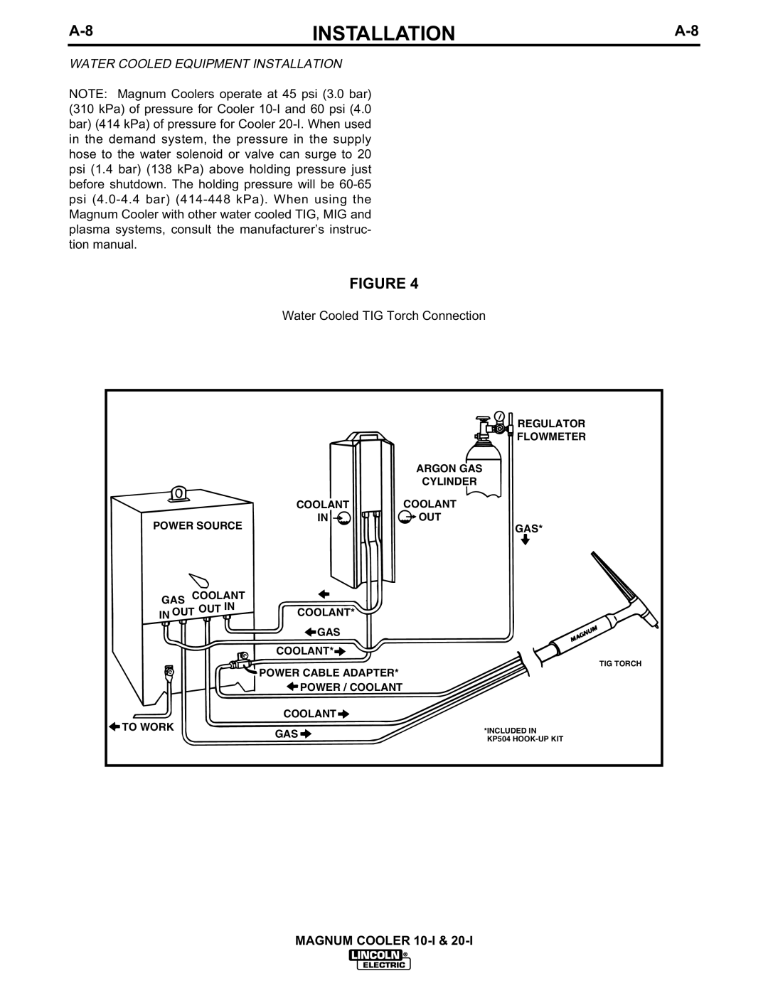 Lincoln Electric IM438-B manual Water Cooled Equipment Installation 