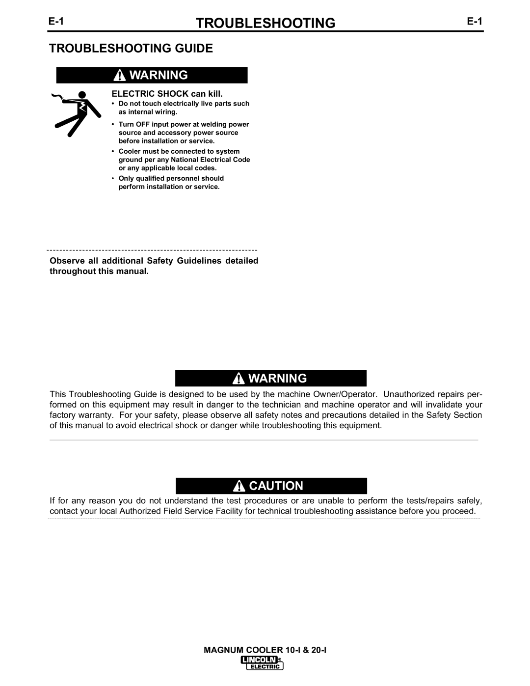 Lincoln Electric IM438-B manual Troubleshooting Guide 