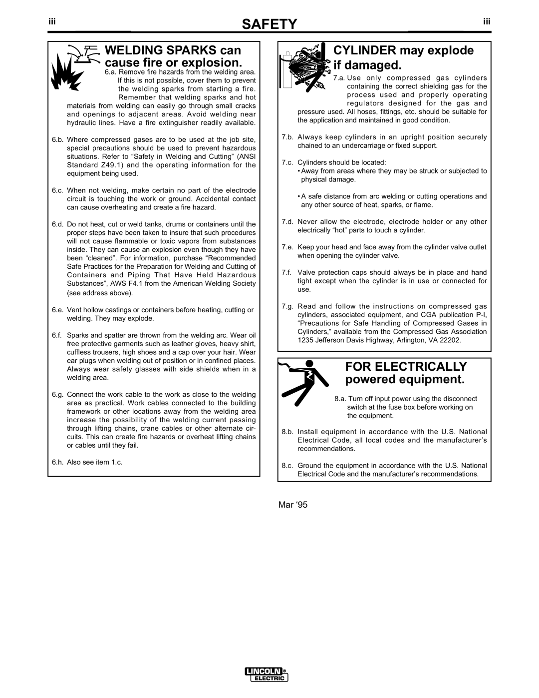 Lincoln Electric IM438-B manual Cylinder may explode if damaged 