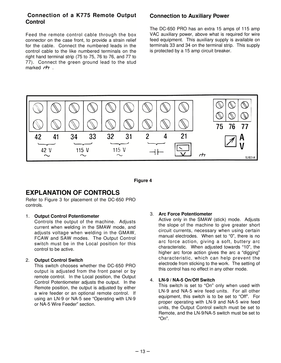 Lincoln Electric IM463-A manual Explanation of Controls, Connection of a K775 Remote Output Control 