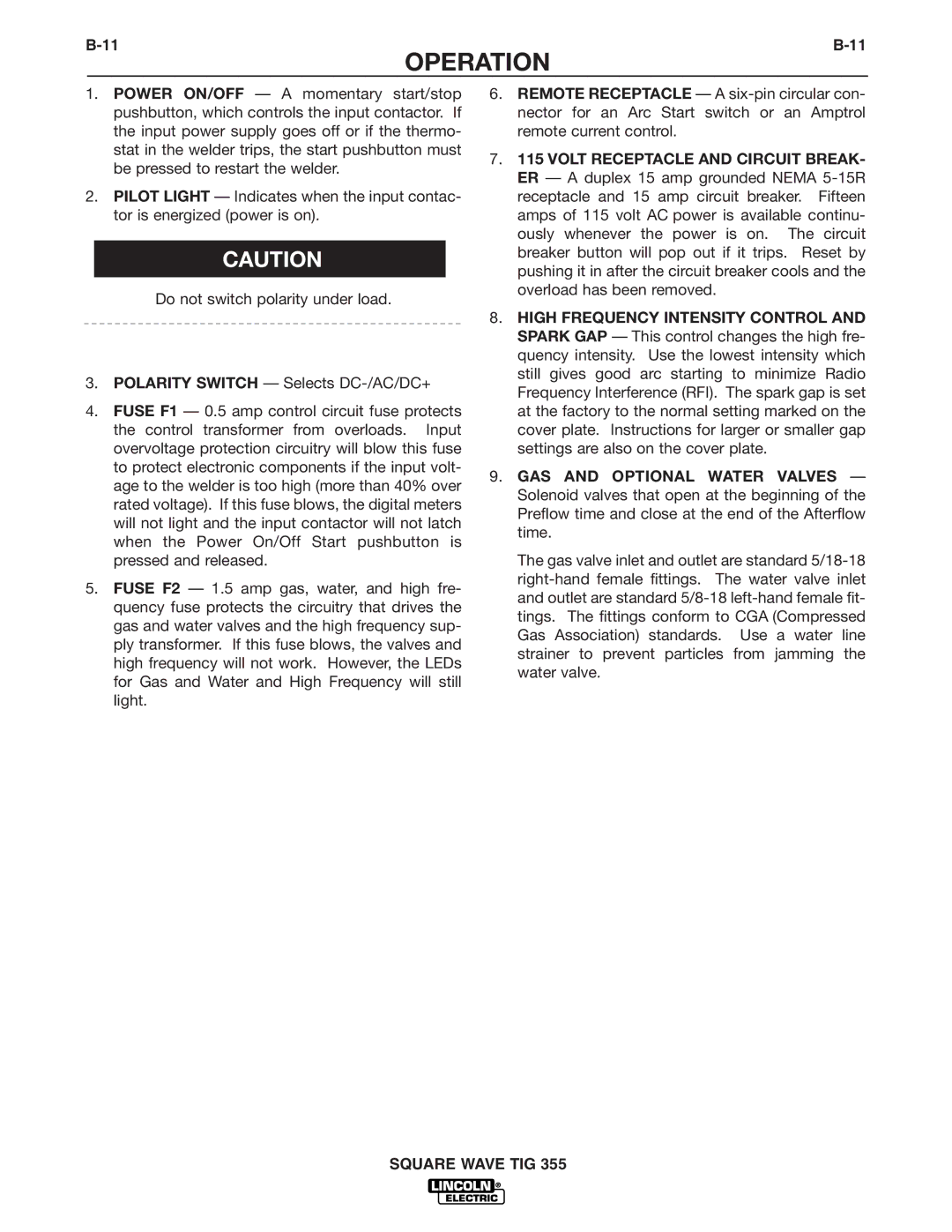 Lincoln Electric IM467-B manual Operation 