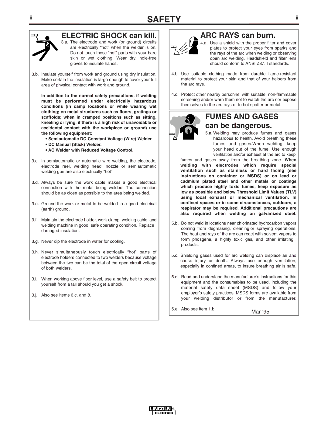 Lincoln Electric IM467-B manual Electric Shock can kill 