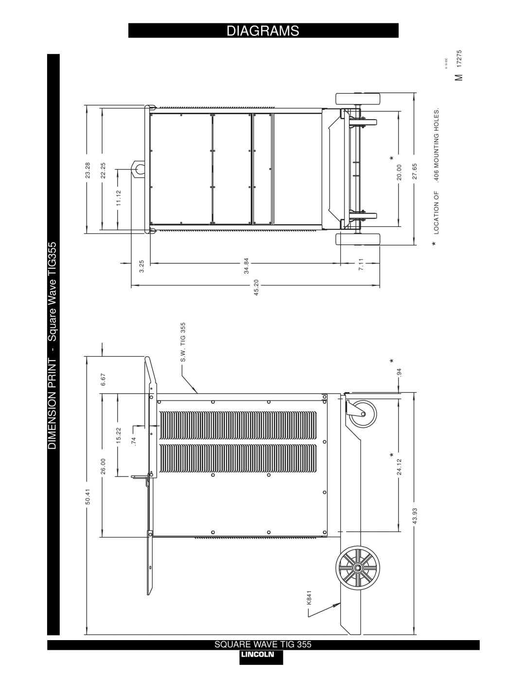 Lincoln Electric IM467-B manual Dimension Print Square Wave TIG355 