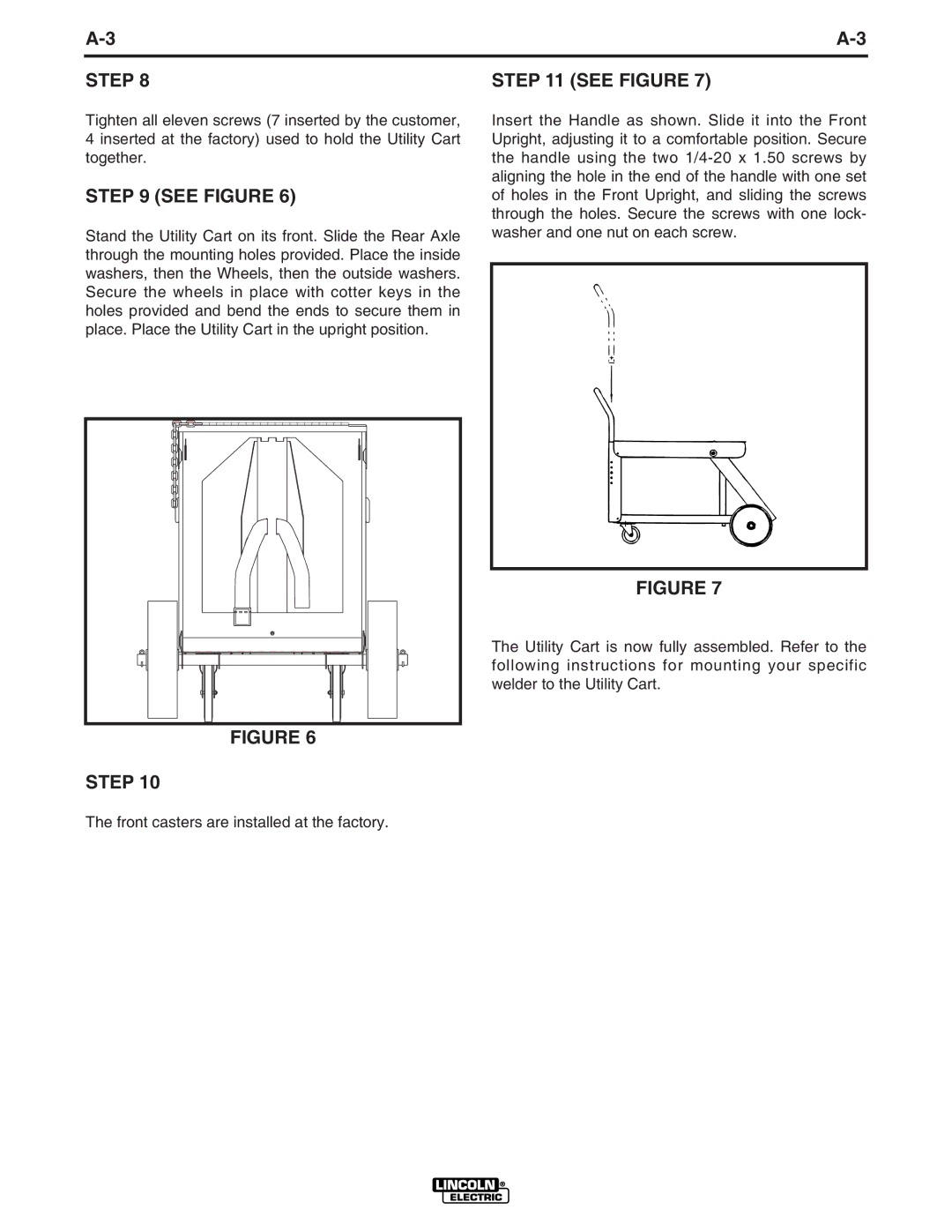 Lincoln Electric IM468-A manual Front casters are installed at the factory 