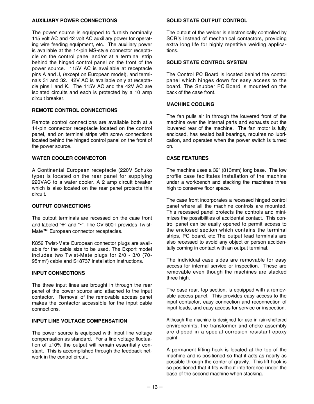 Lincoln Electric IM481-B Auxiliary Power Connections, Remote Control Connections, Water Cooler Connector, Machine Cooling 