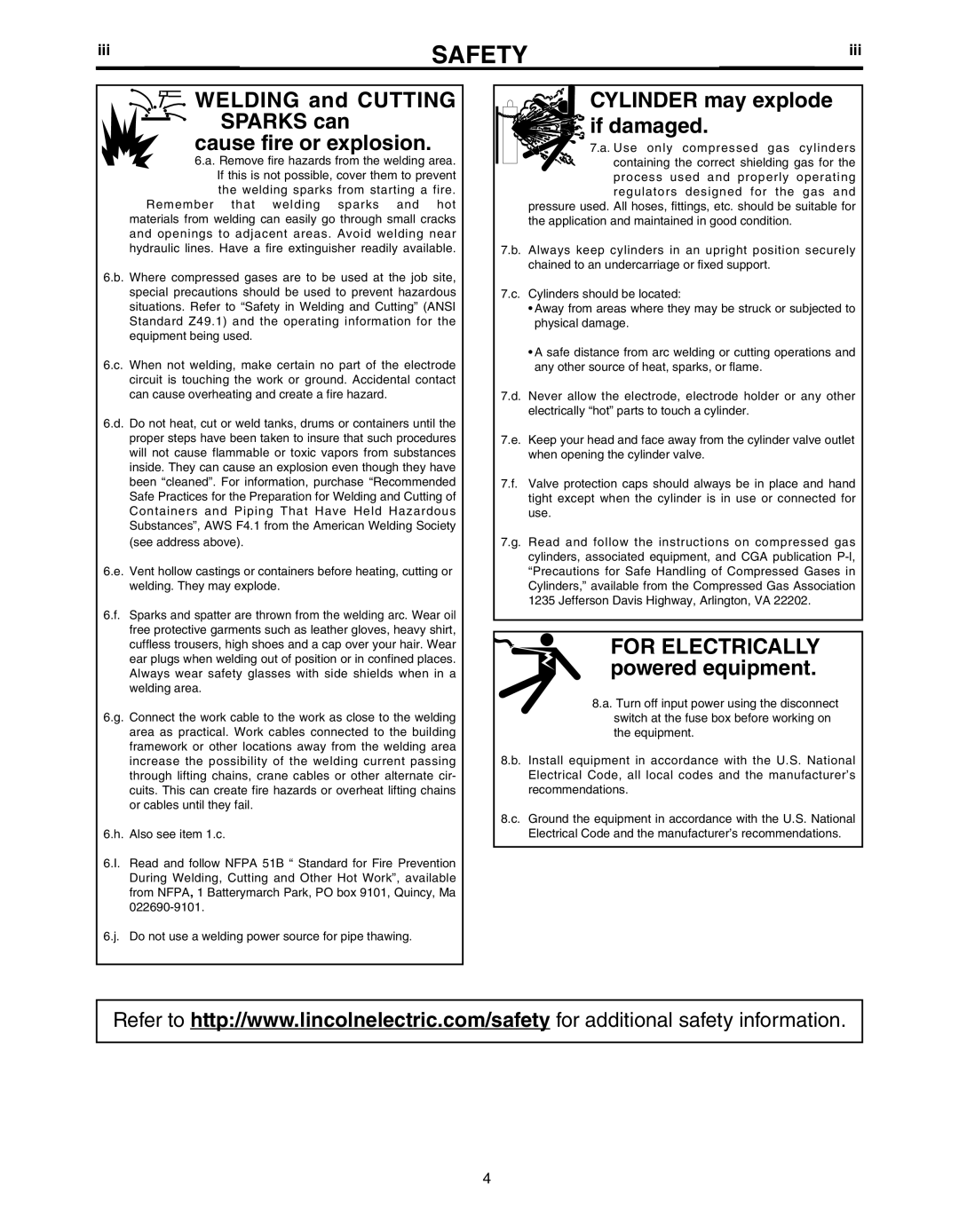 Lincoln Electric IM481-B manual Welding and Cutting Sparks can Cause fire or explosion, Iii 