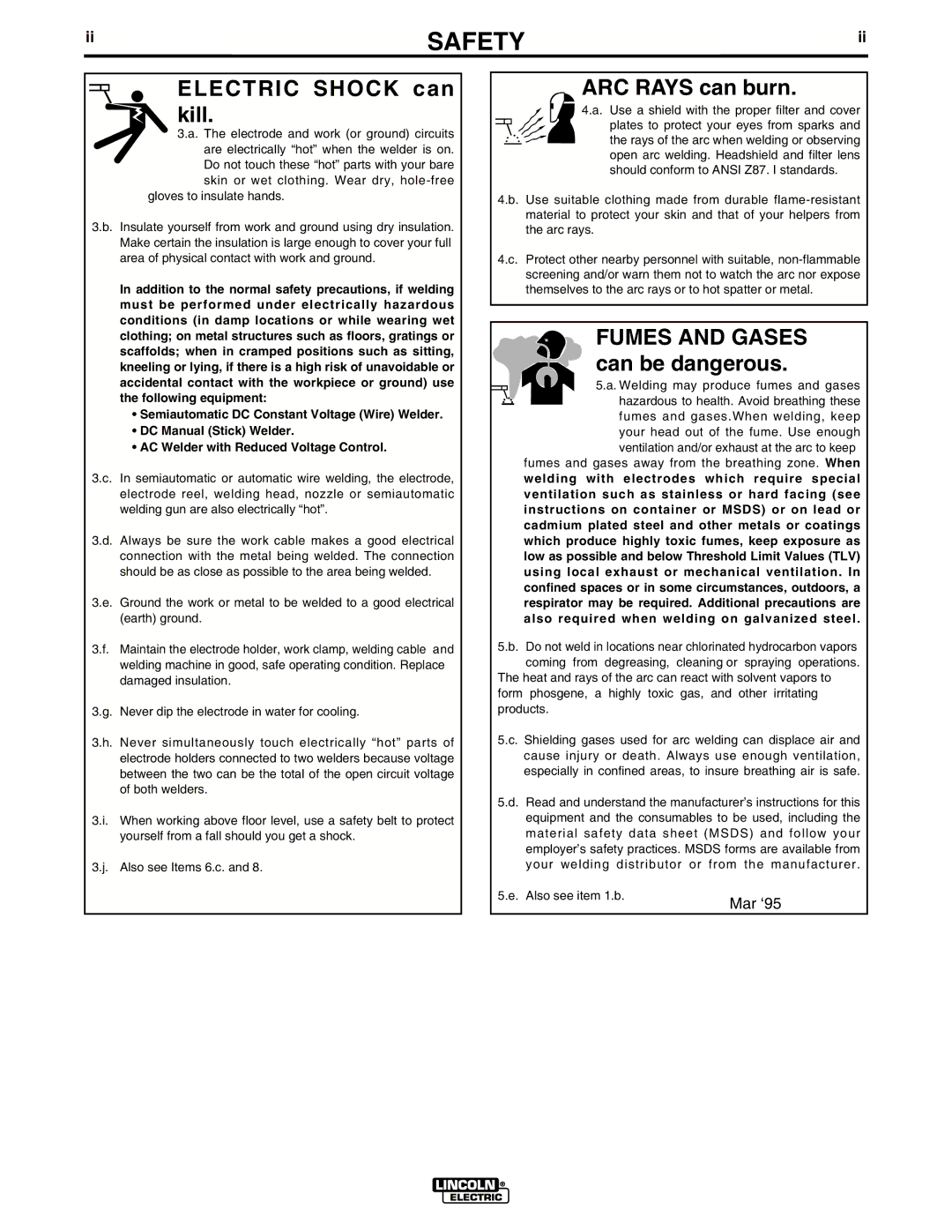 Lincoln Electric IM490-C manual Electric Shock can kill 