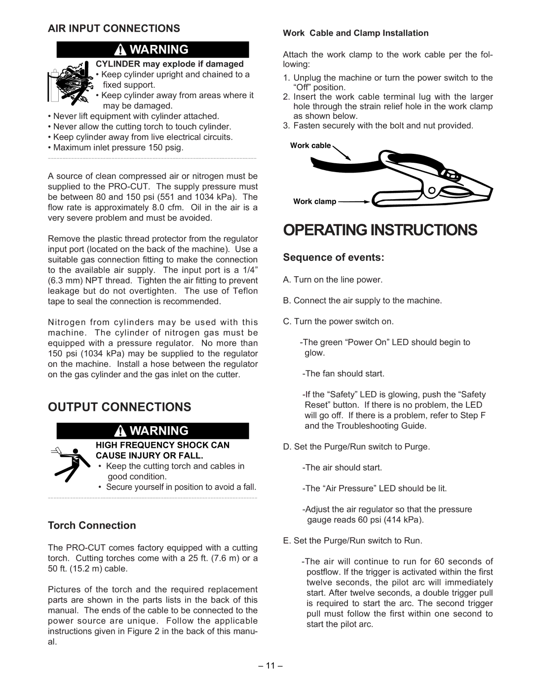 Lincoln Electric IM491-B manual Output Connections, Torch Connection, Sequence of events 