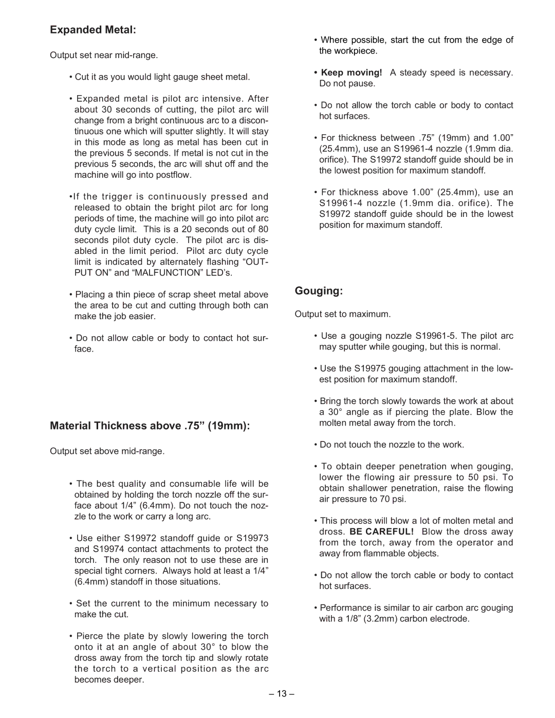 Lincoln Electric IM491-B manual Expanded Metal, Material Thickness above .75 19mm, Gouging 