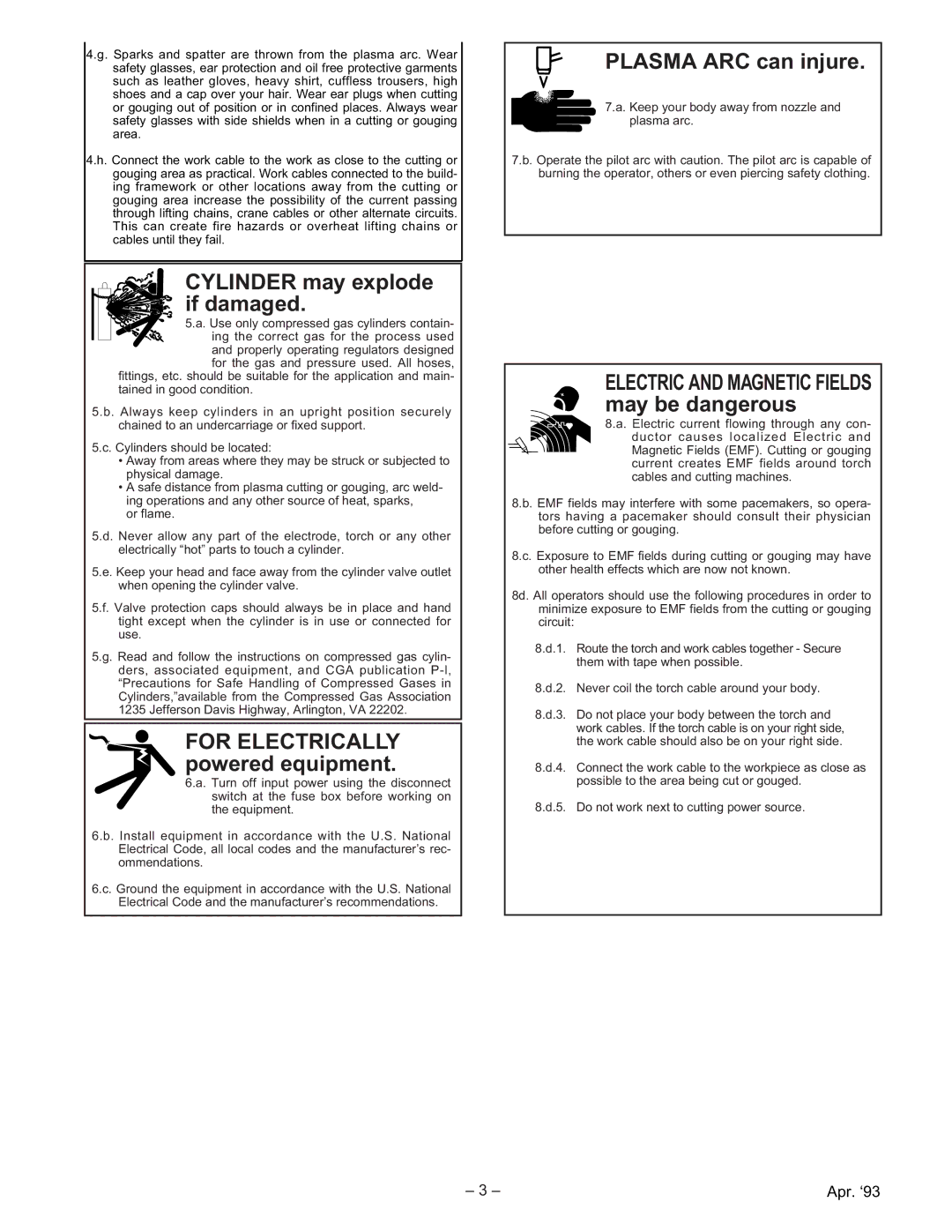 Lincoln Electric IM491-B manual Plasma ARC can injure 