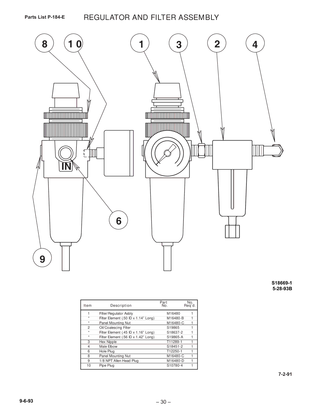 Lincoln Electric IM491-B manual Regulator and Filter Assembly, S18669-1 28-93B 