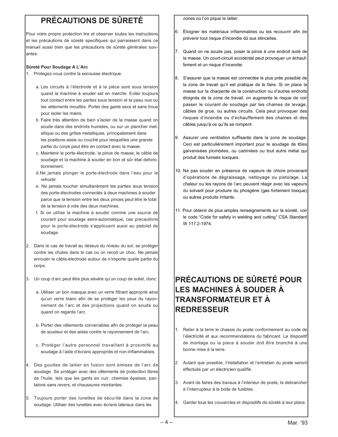 Lincoln Electric IM491-B manual Précautions DE Sûreté, Sûreté Pour Soudage a L’Arc 