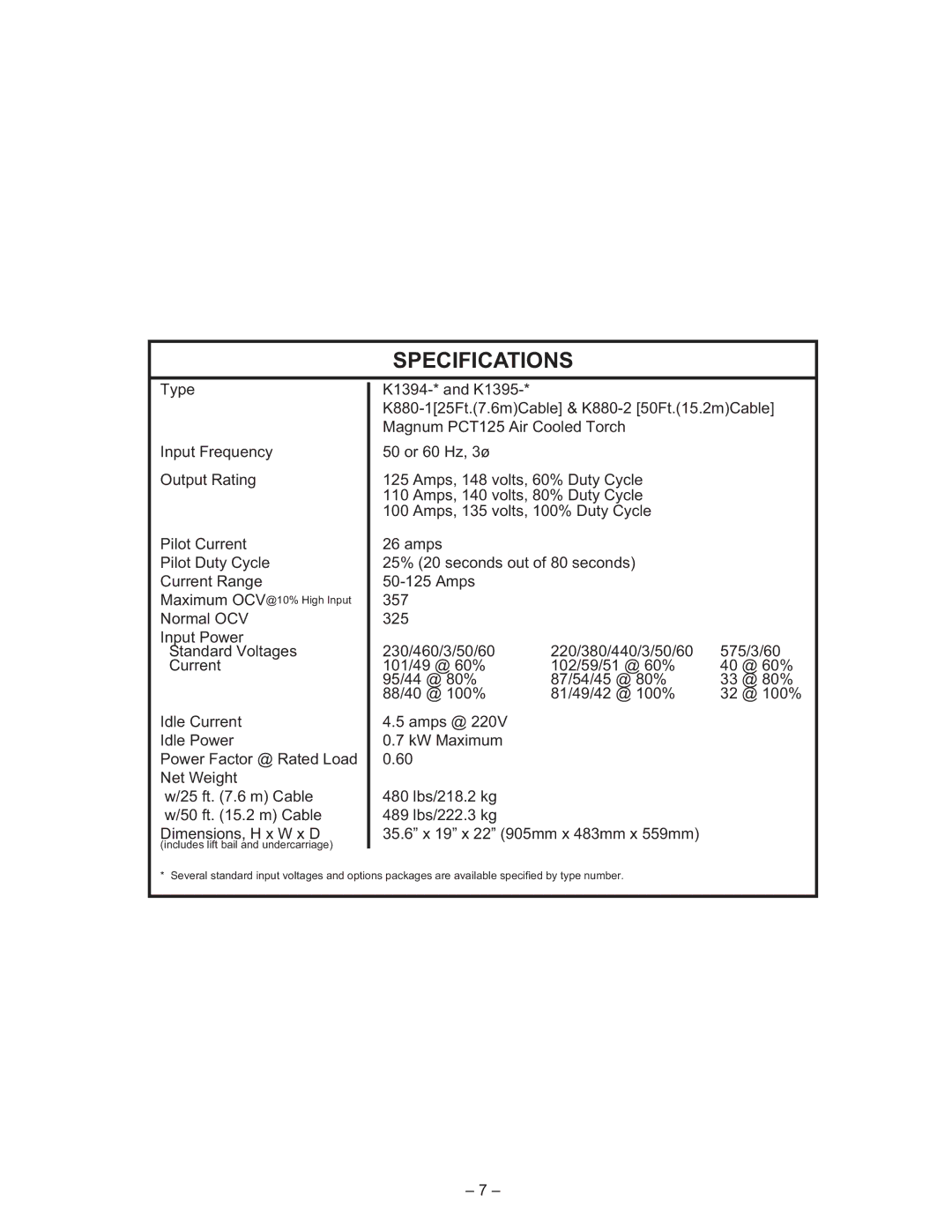 Lincoln Electric IM491-B manual Specifications 