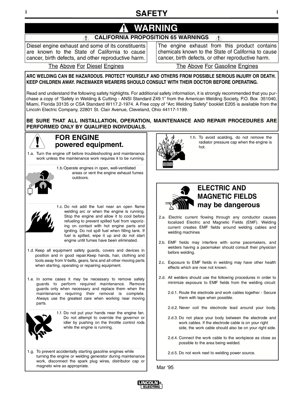 Lincoln Electric IM511-D manual Safety 