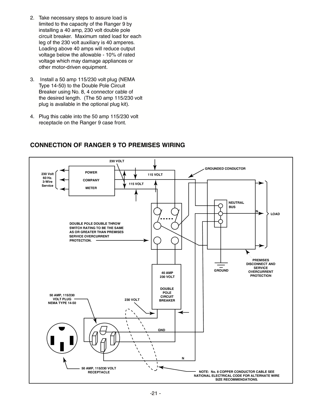 Lincoln Electric IM511-D manual Connection of Ranger 9 to Premises Wiring 