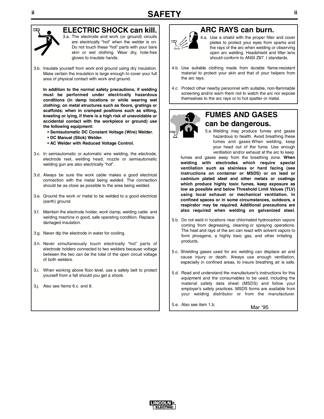 Lincoln Electric IM511-D manual Electric Shock can kill 