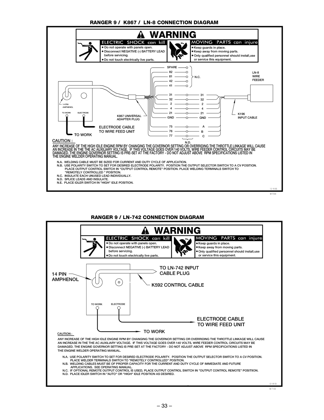 Lincoln Electric IM511-D manual Ranger 9 / K867 / LN-8 Connection Diagram 