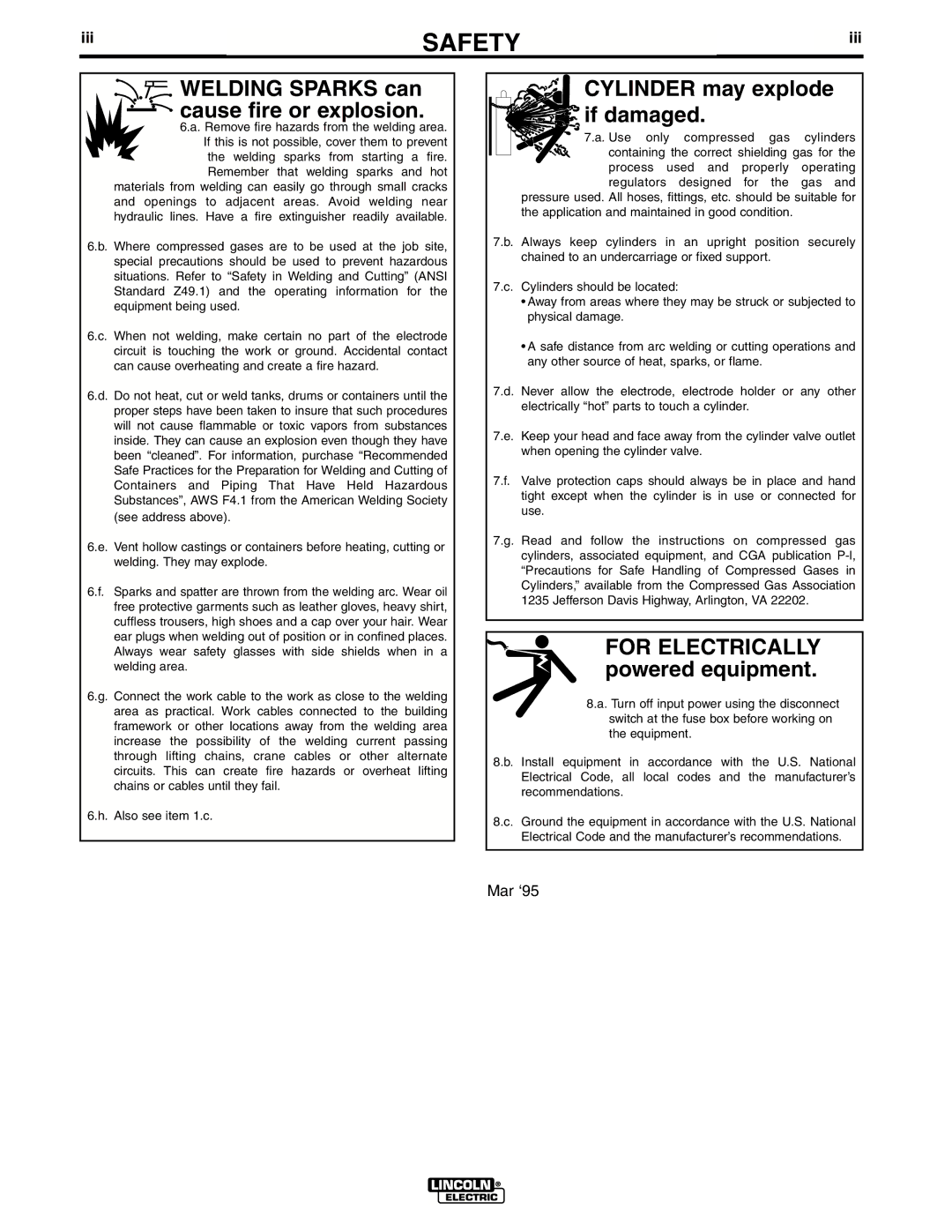Lincoln Electric IM511-D manual Cylinder may explode if damaged 