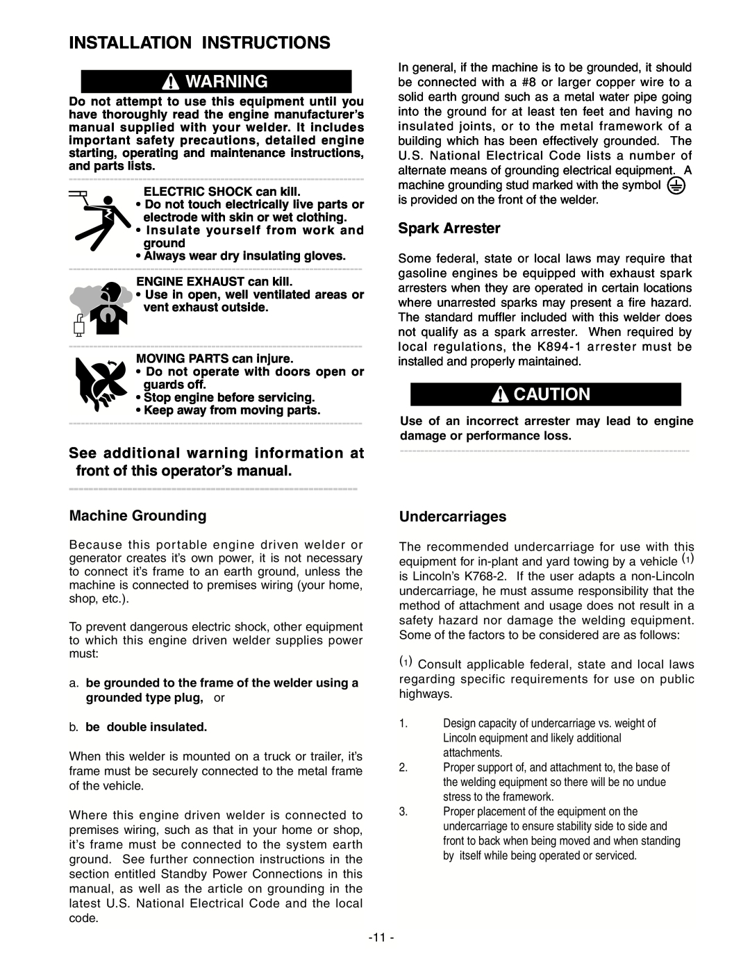 Lincoln Electric IM511-D Installation Instructions, See additional warning information at front of this operator’s manual 