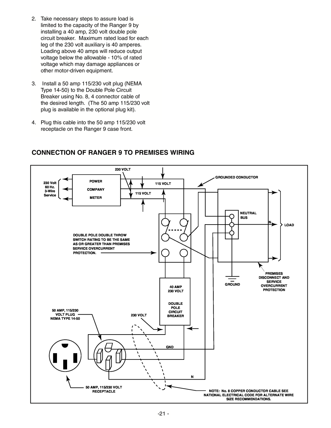 Lincoln Electric IM511-D manual CONNECTION OF RANGER 9 TO PREMISES WIRING 