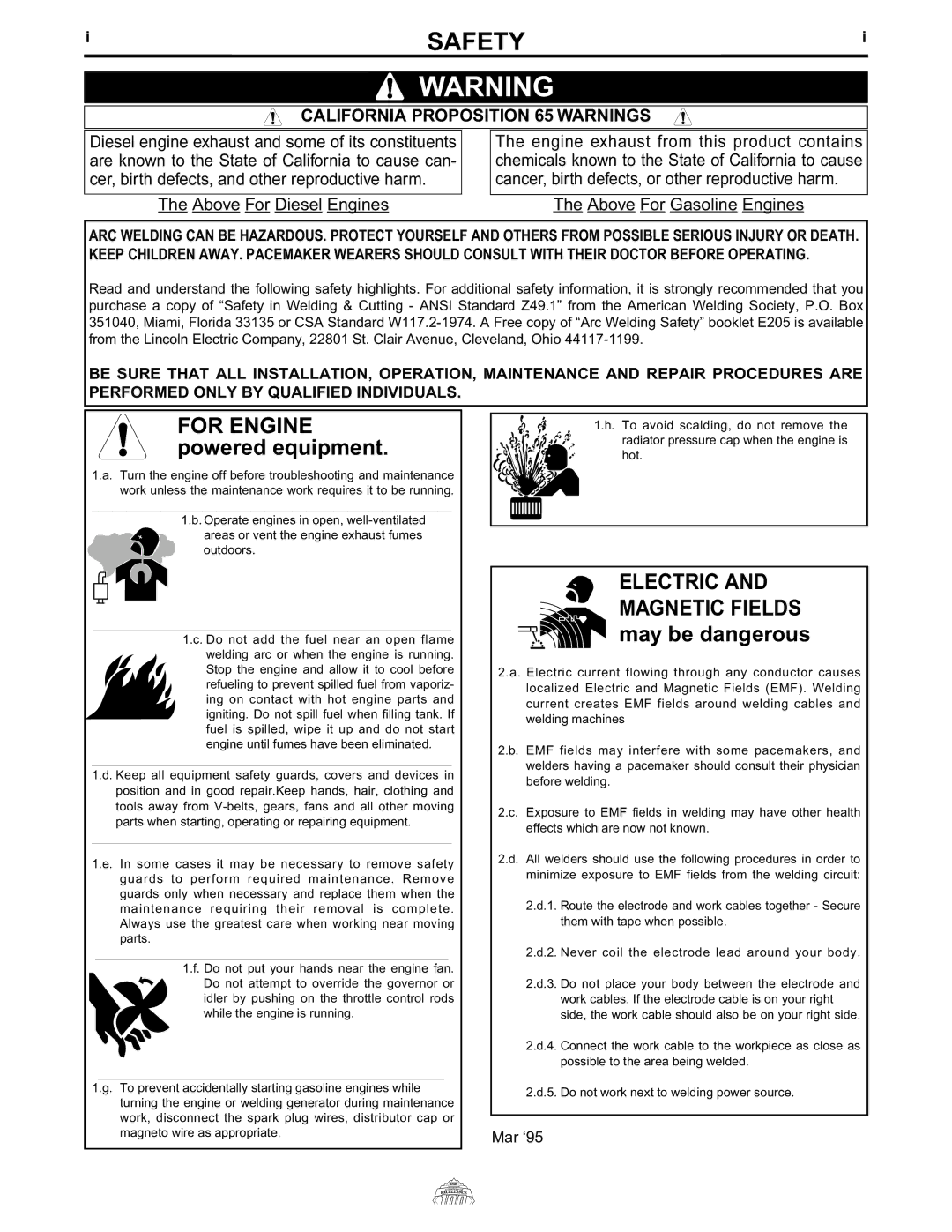 Lincoln Electric IM514-A manual Safety, California Proposition 65 Warnings 