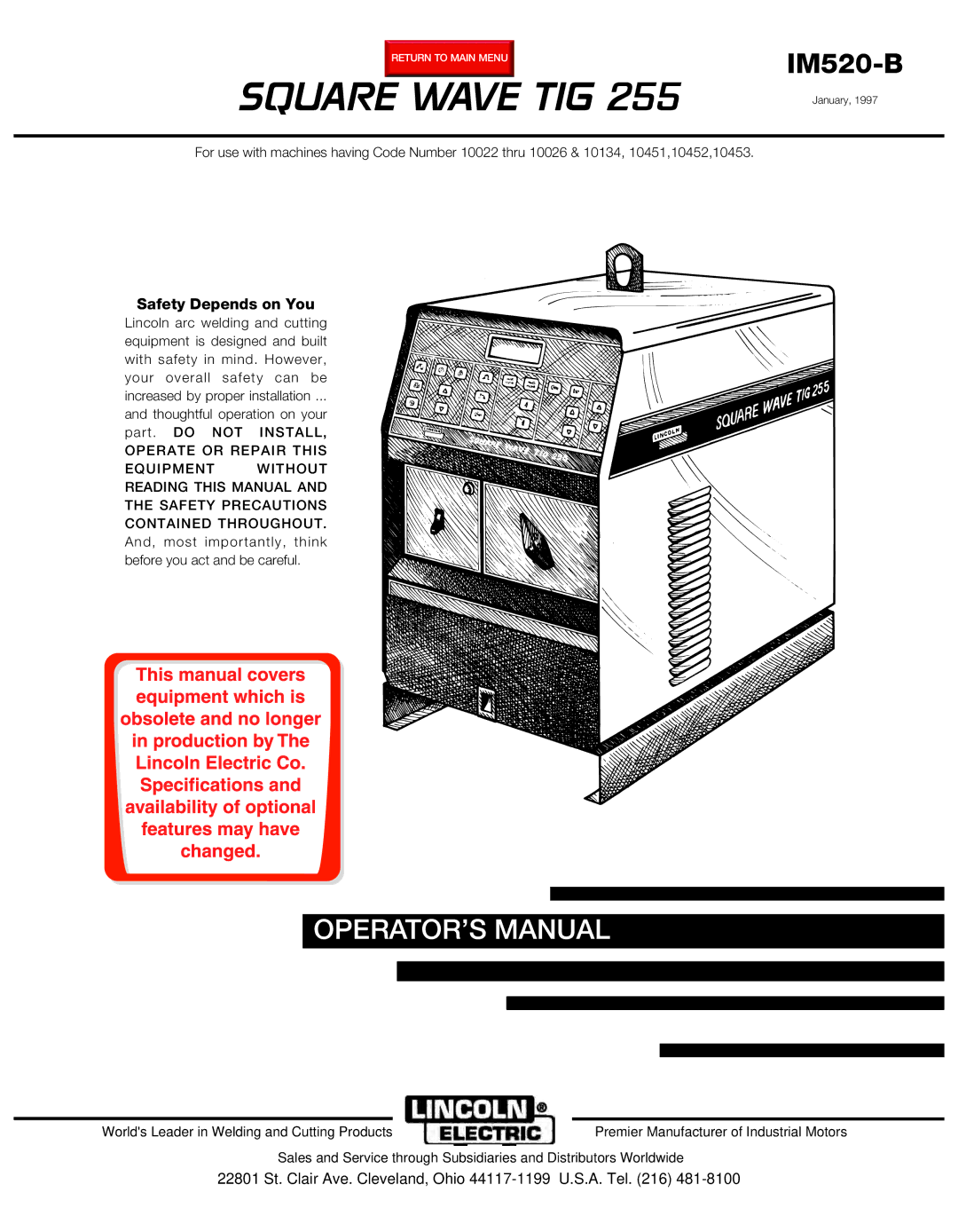 Lincoln Electric IM520-B manual Square Wave TIG 