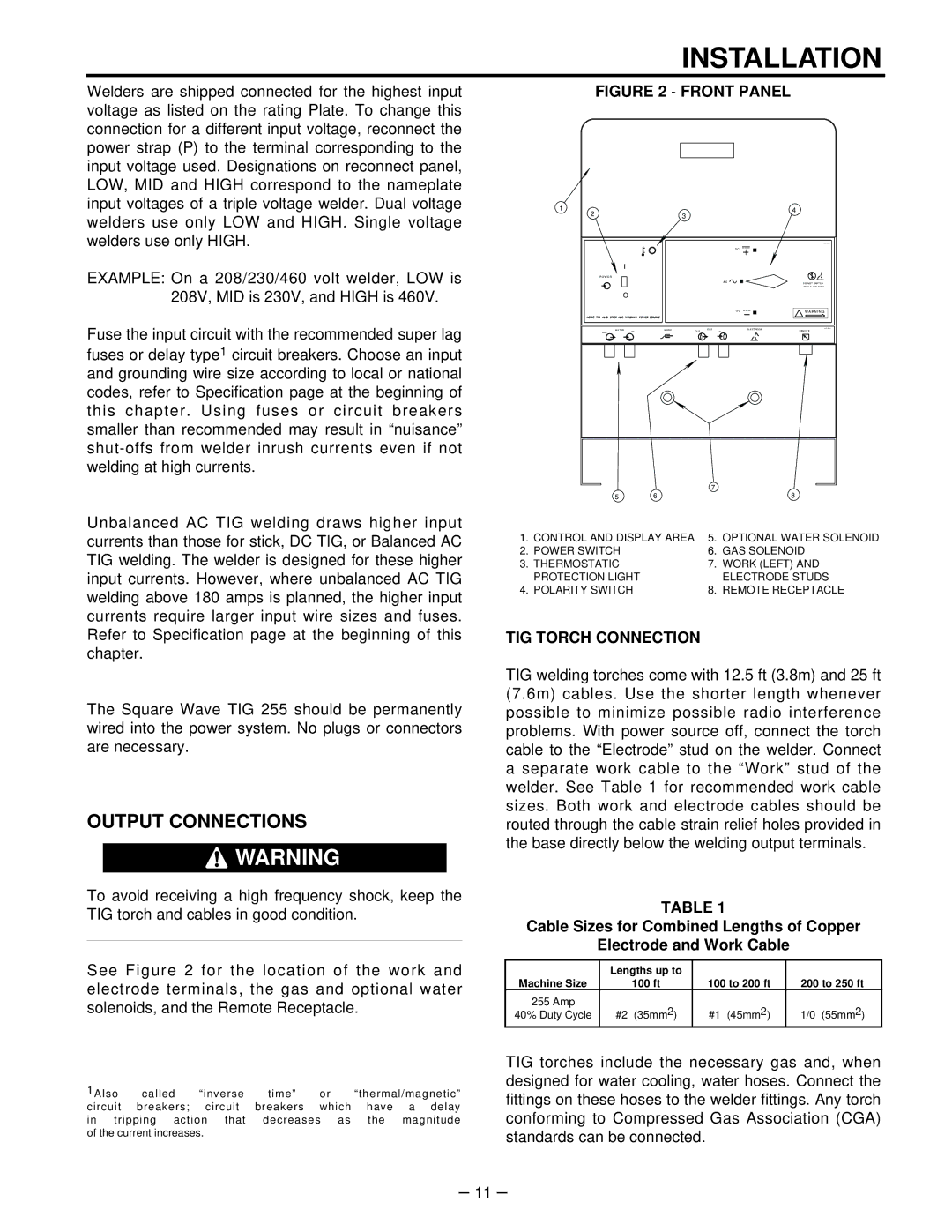 Lincoln Electric IM520-B manual Output Connections, TIG Torch Connection 