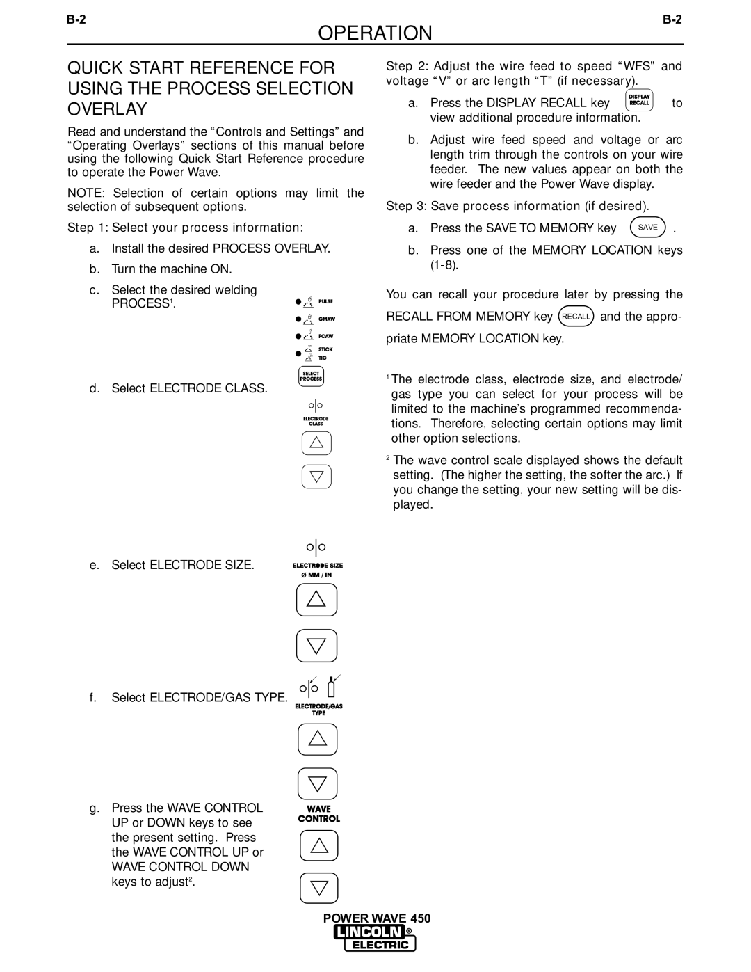 Lincoln Electric IM524-D manual Select your process information, Save process information if desired 