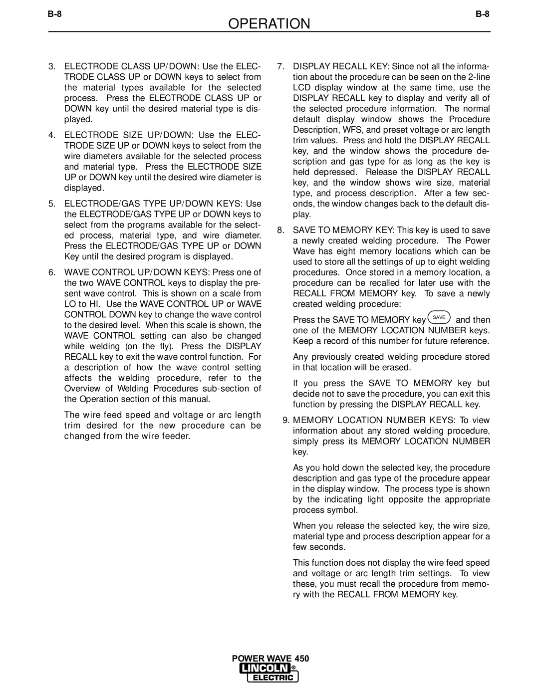 Lincoln Electric IM524-D manual Operation 