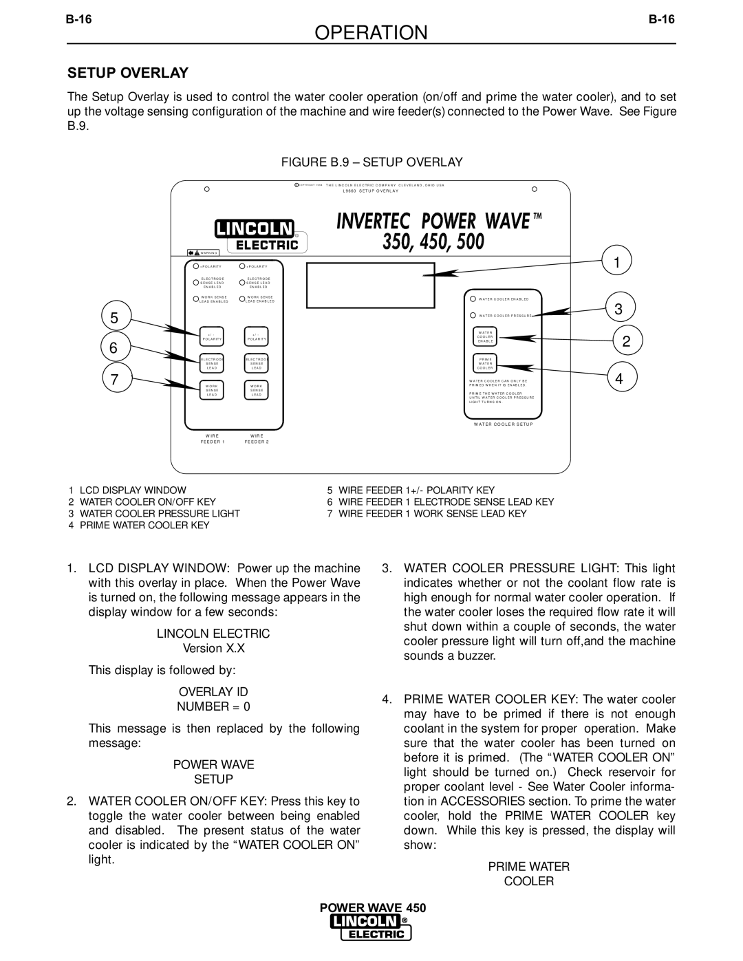 Lincoln Electric IM524-D manual Figure B.9 Setup Overlay 