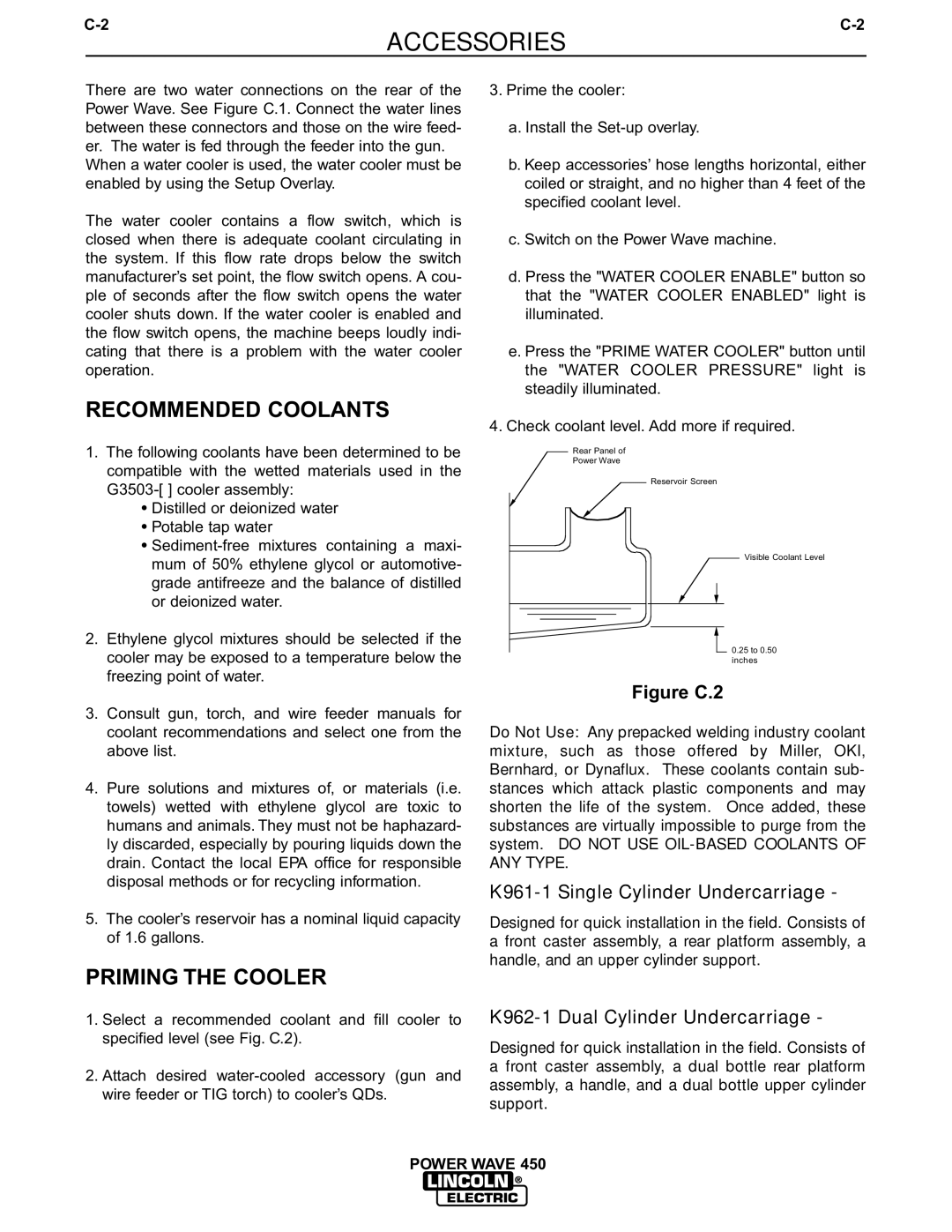 Lincoln Electric IM524-D manual Recommended Coolants, Priming the Cooler 