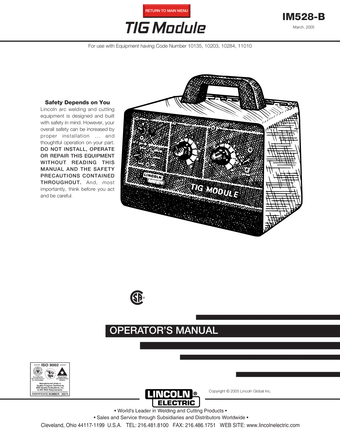Lincoln Electric IM528-B manual TIG Module 