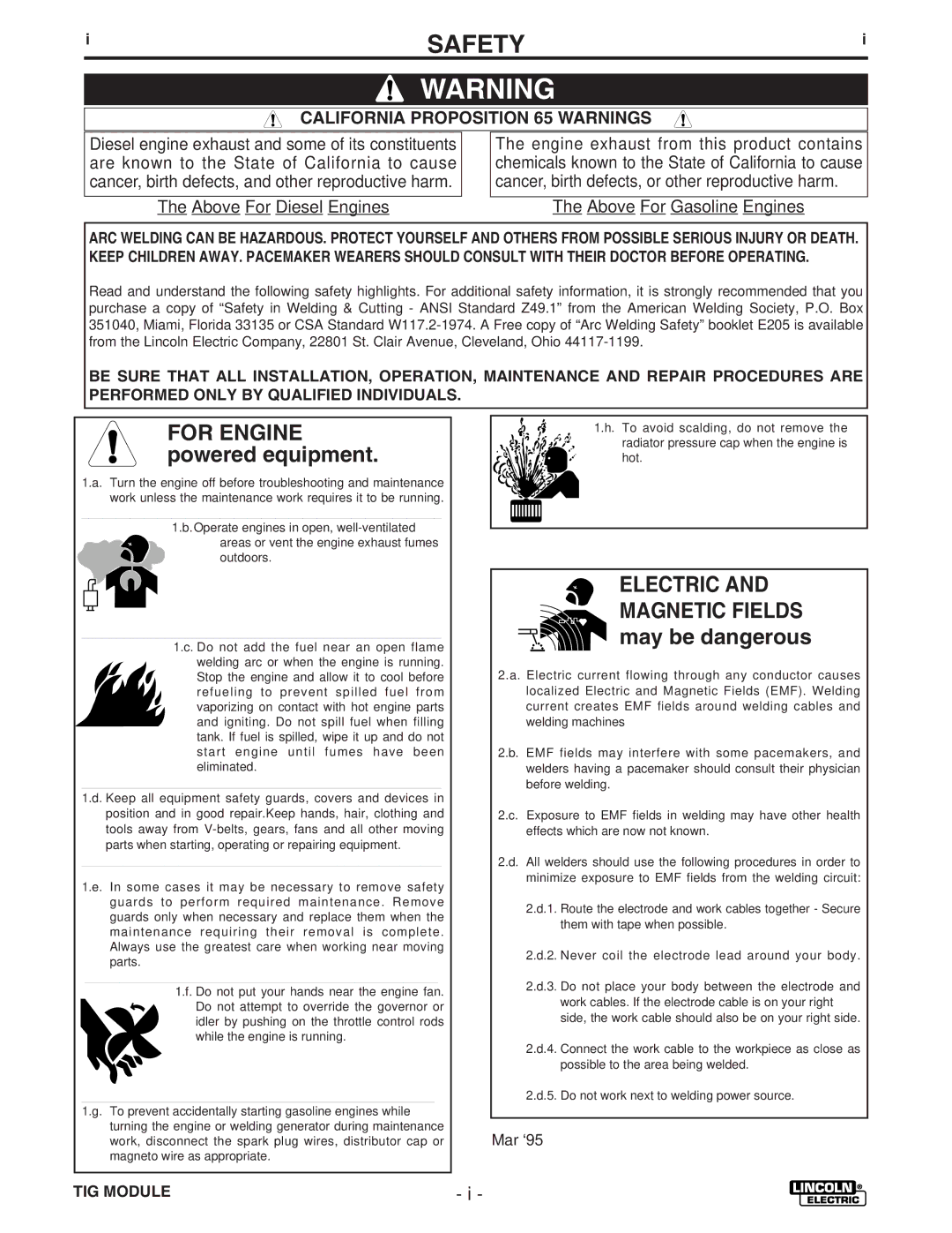 Lincoln Electric IM528-B manual Safety 