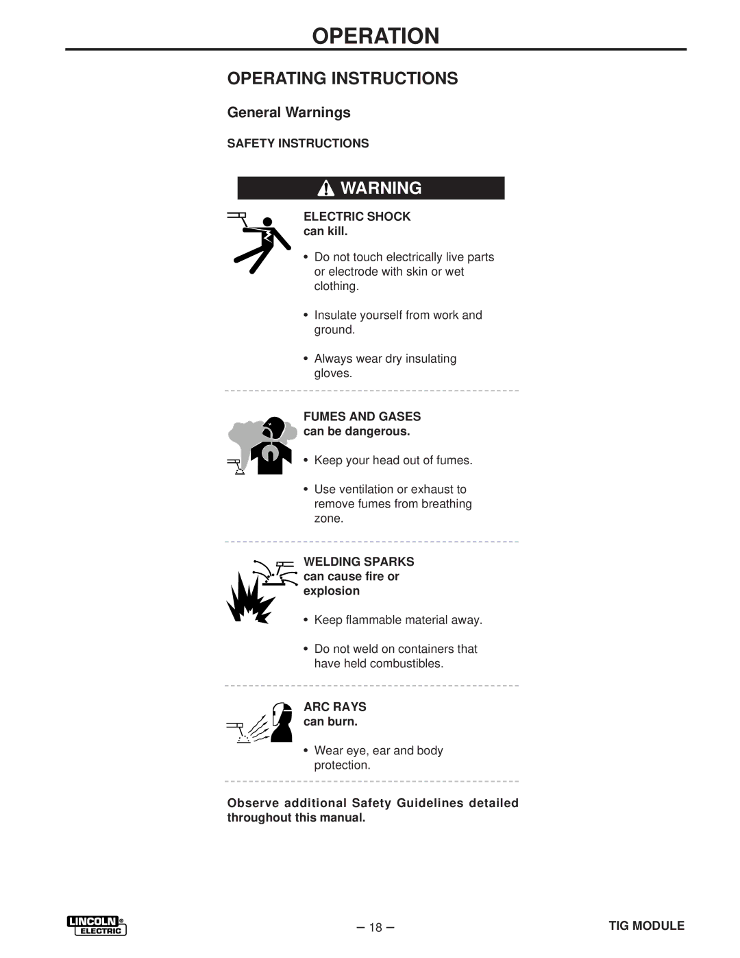 Lincoln Electric IM528-B manual Operating Instructions, General Warnings 
