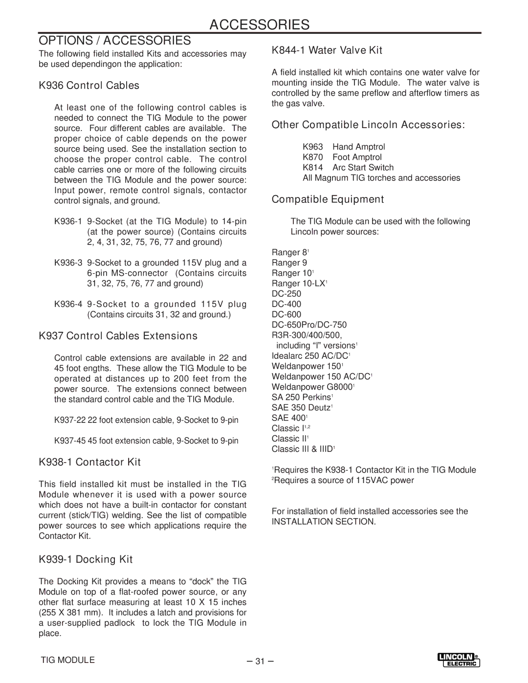 Lincoln Electric IM528-B manual Options / Accessories 