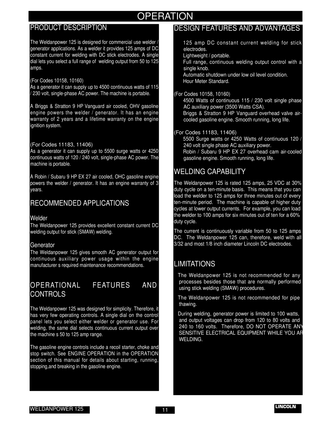 Lincoln Electric IM530-C manual Welding Capability, Limitations 