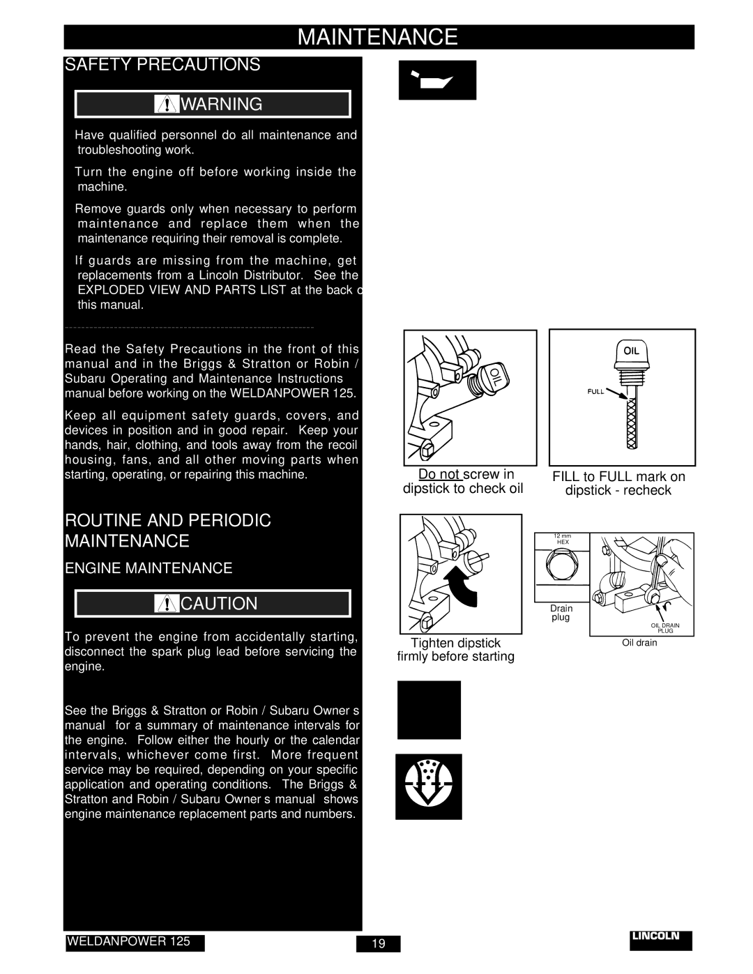 Lincoln Electric IM530-C manual Safety Precautions, Routine and Periodic Maintenance 