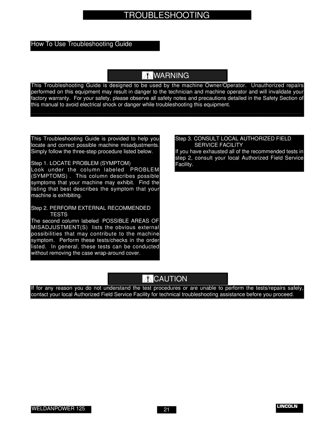 Lincoln Electric IM530-C manual How To Use Troubleshooting Guide 