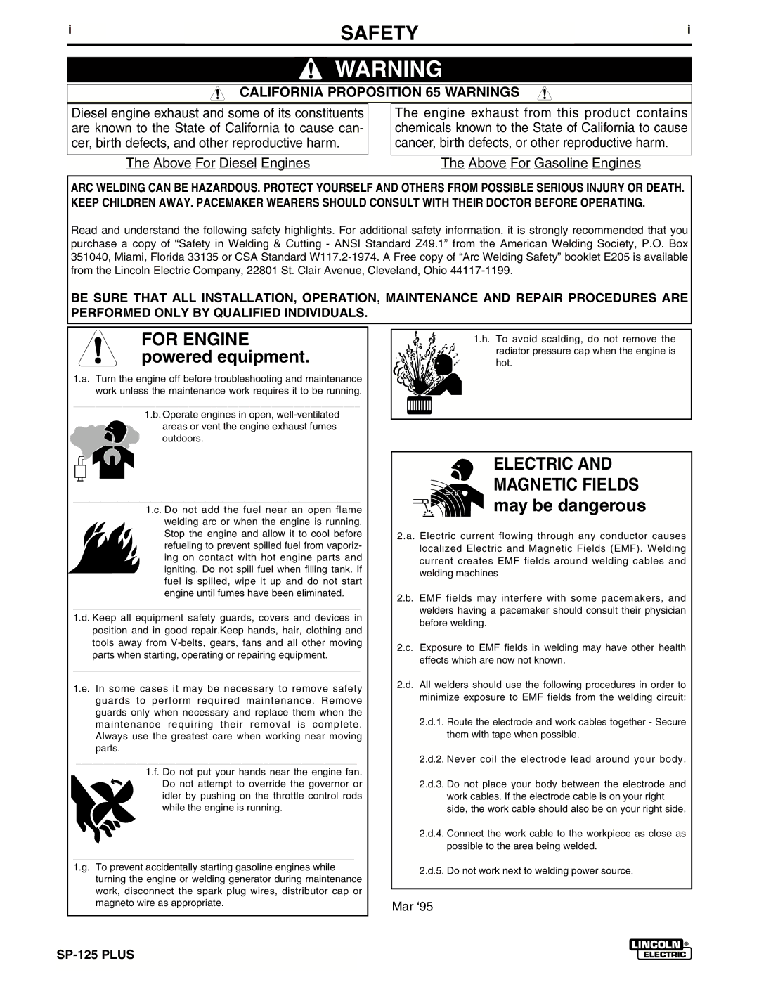 Lincoln Electric IM536-D manual Safety, California Proposition 65 Warnings 