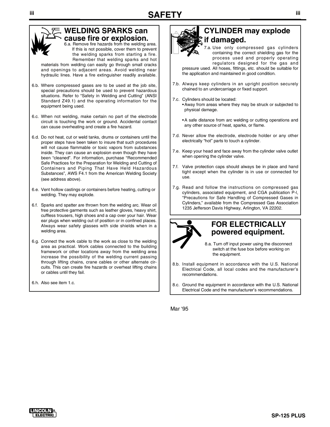 Lincoln Electric IM536-D manual Welding Sparks can cause fire or explosion, Iii 