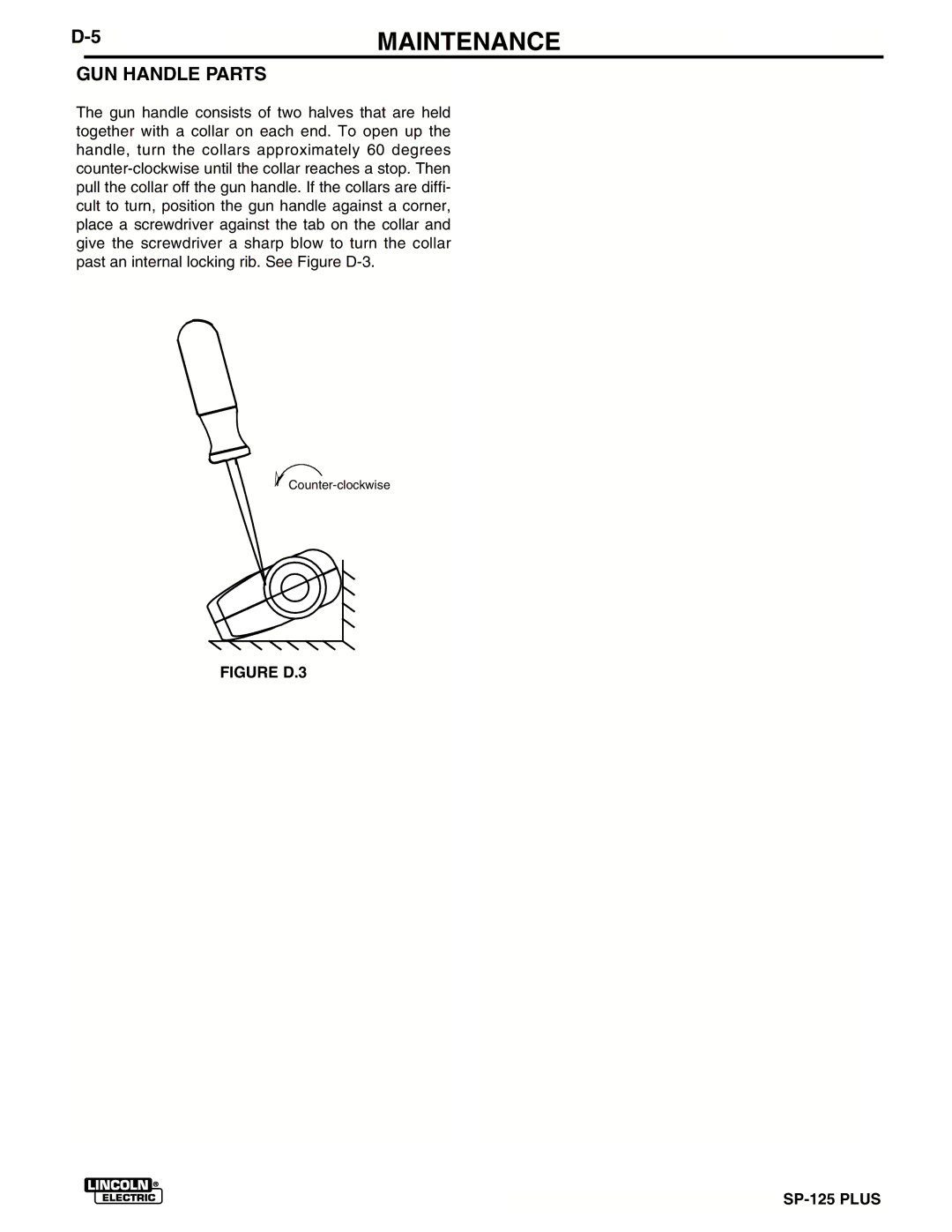 Lincoln Electric IM536-D manual GUN Handle Parts, Figure D.3 SP-125 Plus 