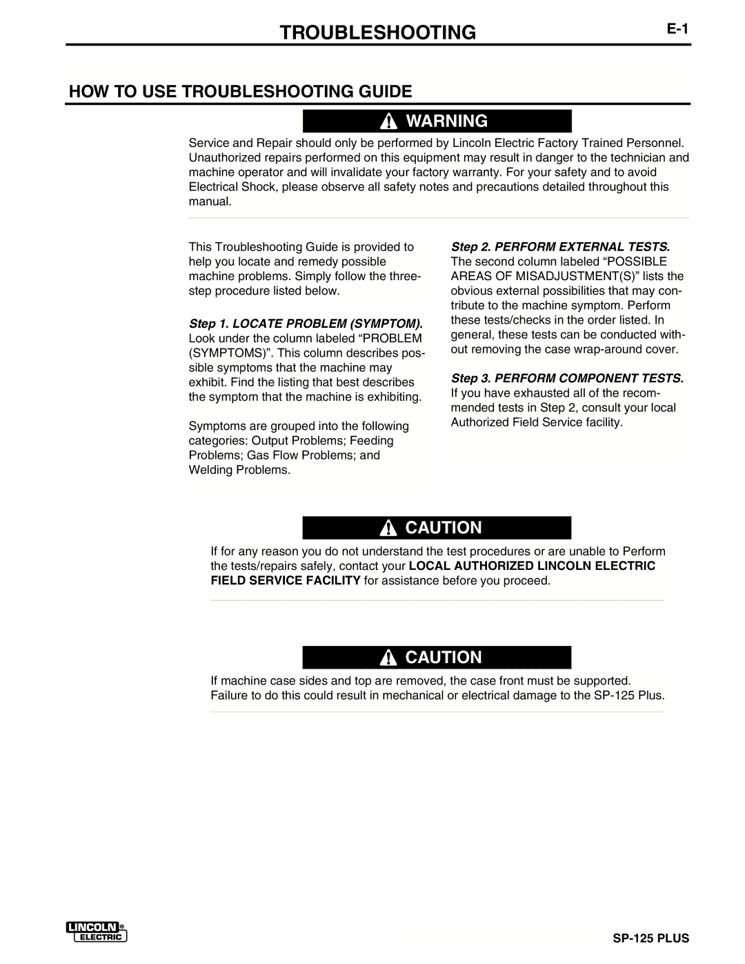 Lincoln Electric IM536-D manual HOW to USE Troubleshooting Guide 