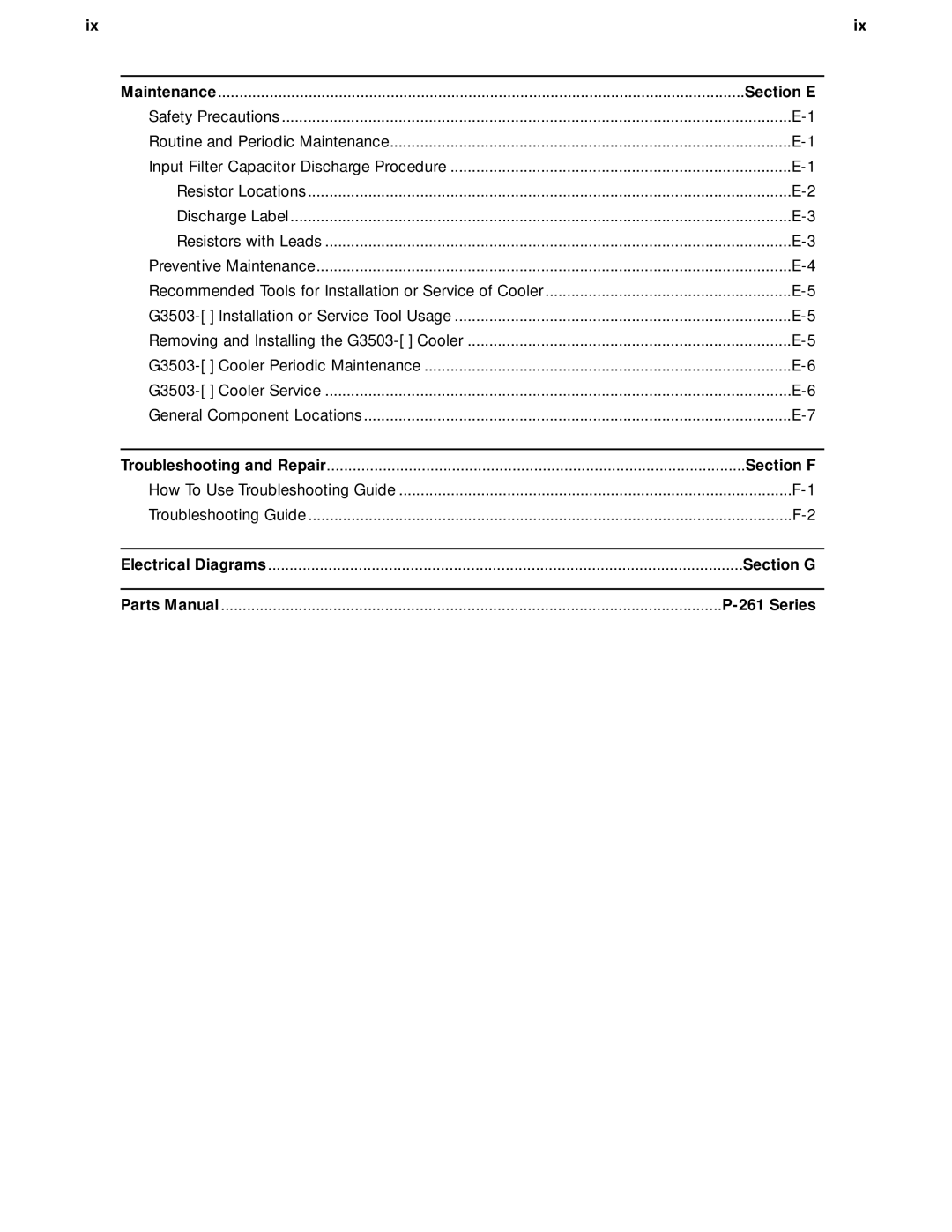 Lincoln Electric IM542-D manual Section E, Section F, Section G, Series 