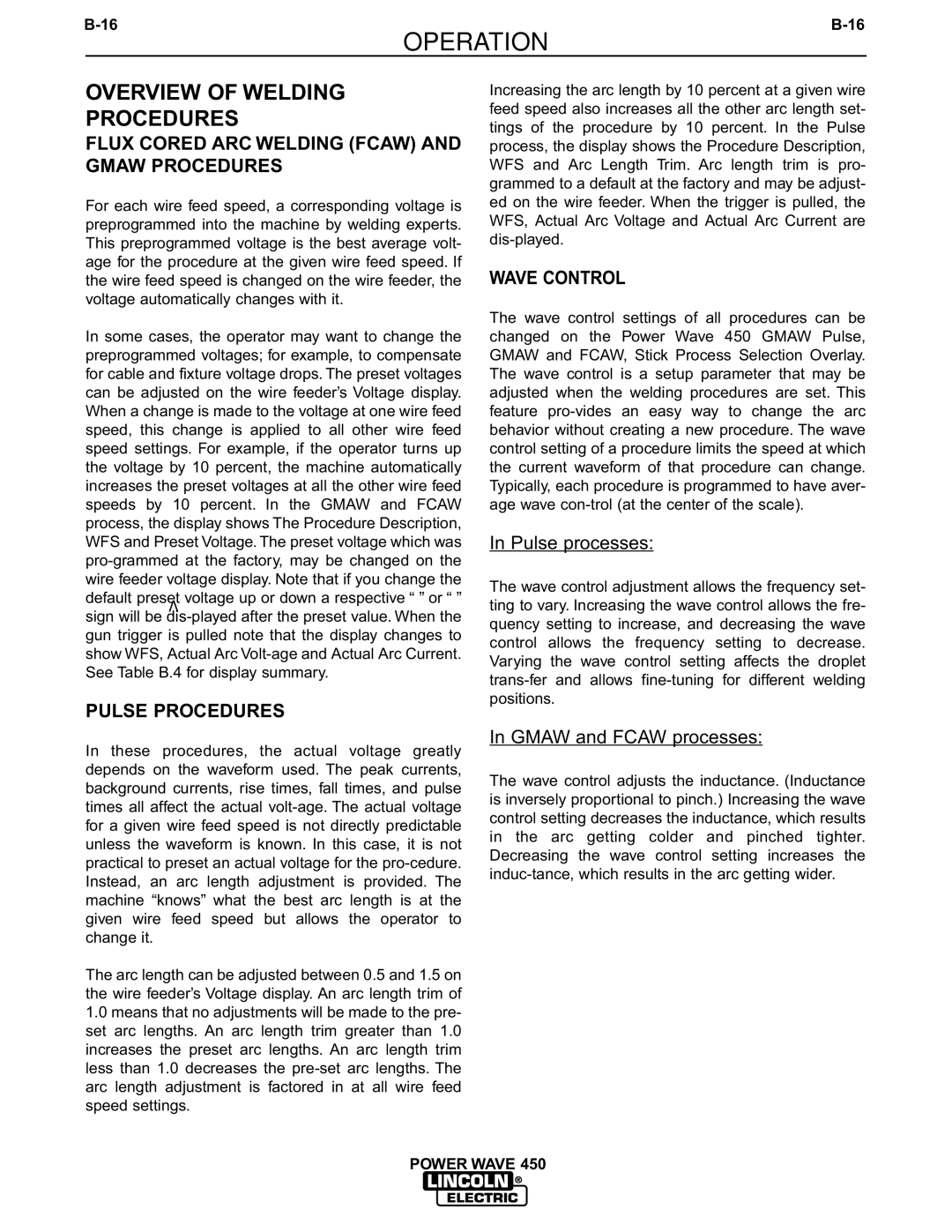 Lincoln Electric IM542-D Overview of Welding Procedures, Flux Cored ARC Welding Fcaw and Gmaw Procedures, Pulse Procedures 