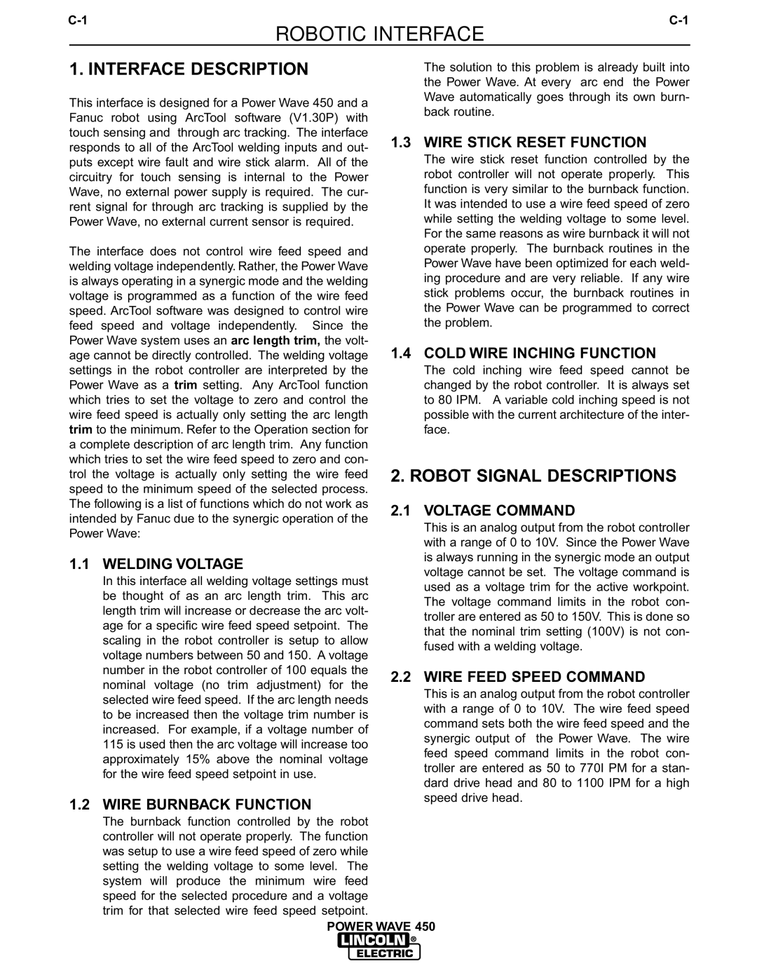 Lincoln Electric IM542-D manual Robotic Interface, Interface Description, Robot Signal Descriptions 