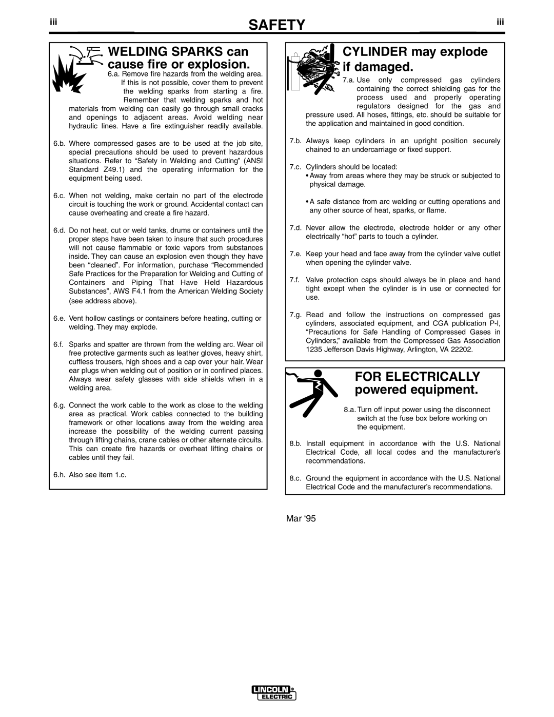 Lincoln Electric IM542-D manual Welding Sparks can cause fire or explosion, Iii 