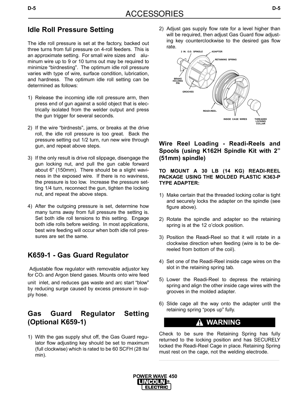 Lincoln Electric IM542-D manual Idle Roll Pressure Setting 