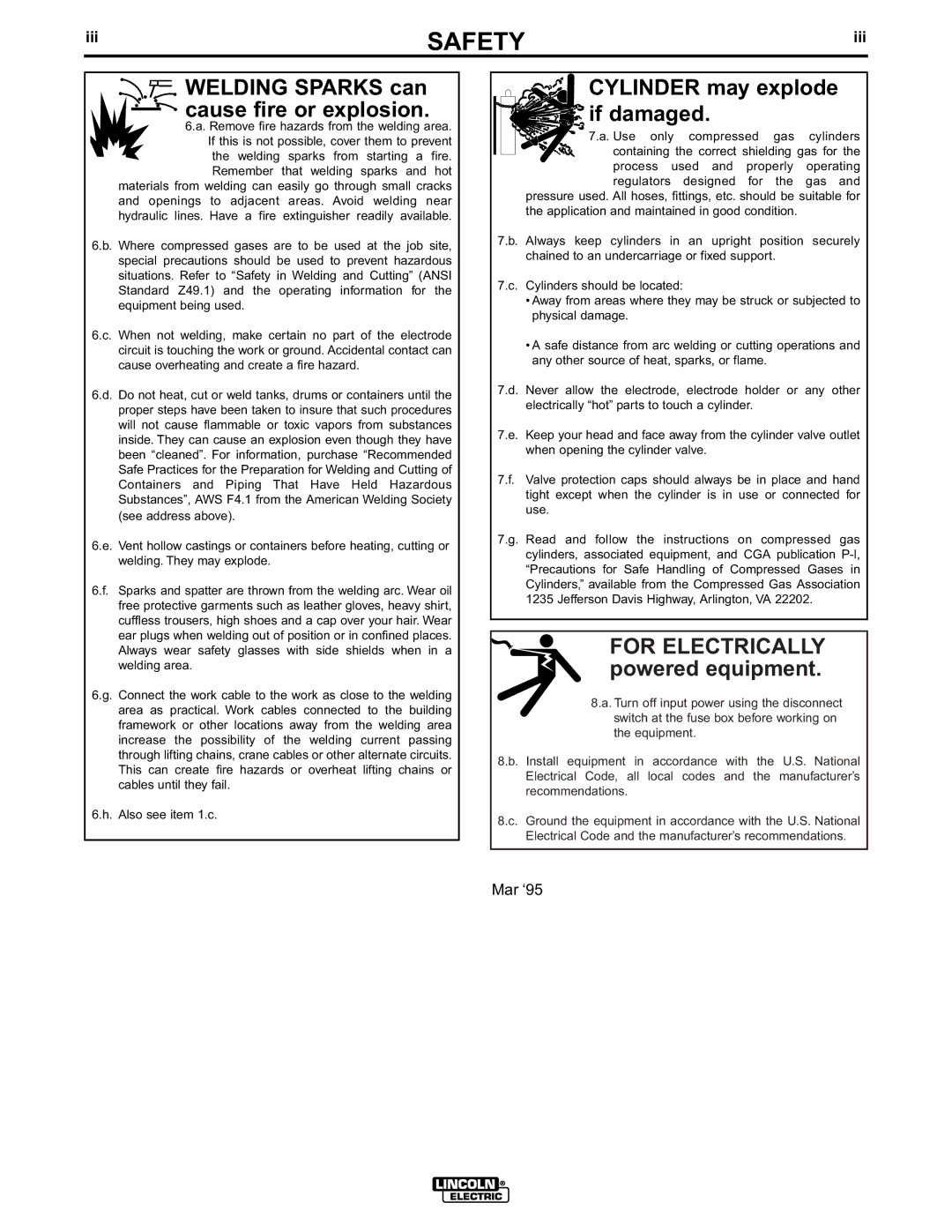 Lincoln Electric IM544-B manual Welding Sparks can cause fire or explosion, Iii 