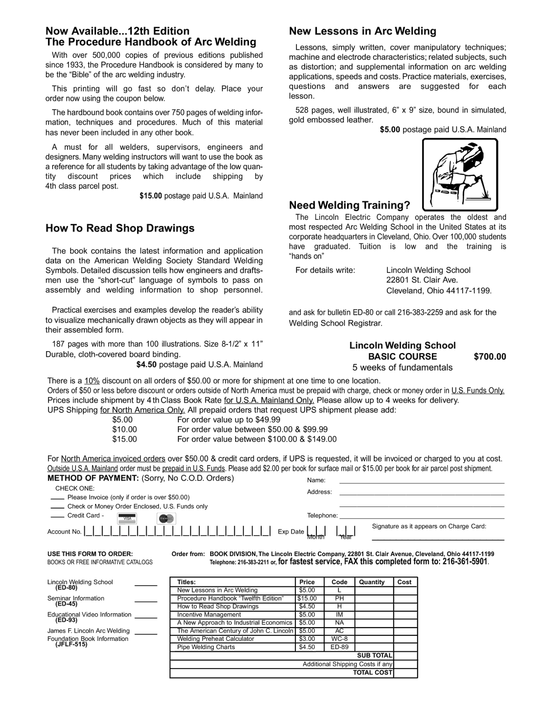 Lincoln Electric IM544-B manual Basic Course, $700.00 